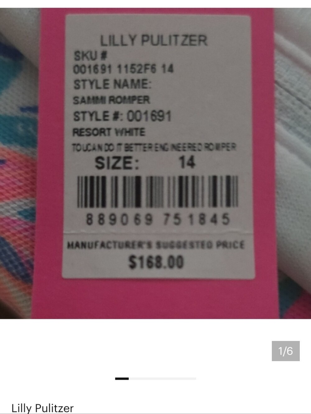 Lilly Pulitzer Resort White Multi-Color Sammie Romper SIZE 14 NWT - Picture 6 of 6